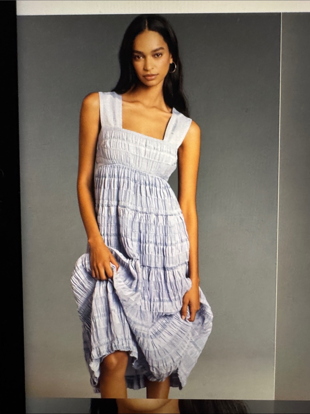 Anthropologie Lilac Smocked Tiered Midi Dress, Medium Petite, EC